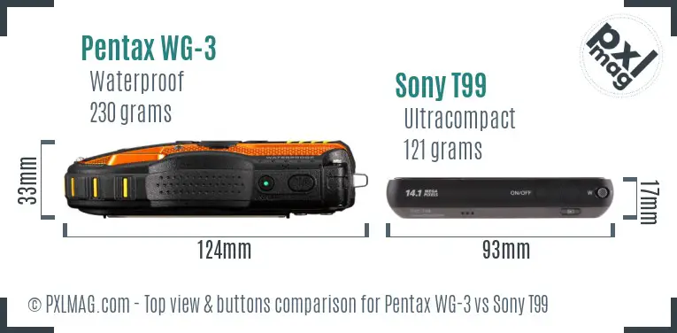 Pentax WG-3 vs Sony T99 top view buttons comparison
