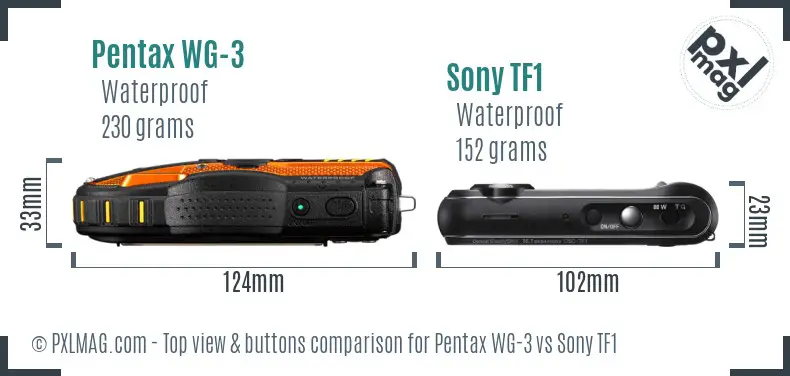 Pentax WG-3 vs Sony TF1 top view buttons comparison