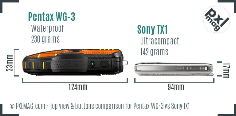 Pentax WG-3 vs Sony TX1 top view buttons comparison