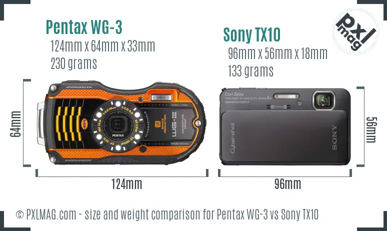 Pentax WG-3 vs Sony TX10 size comparison