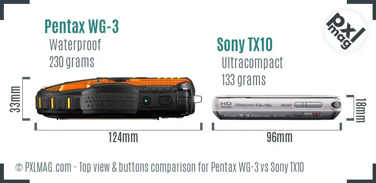 Pentax WG-3 vs Sony TX10 top view buttons comparison