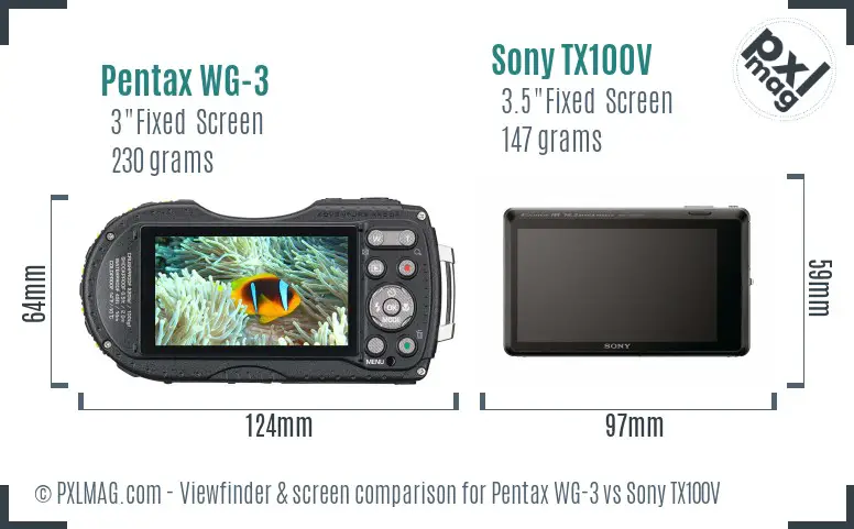 Pentax WG-3 vs Sony TX100V Screen and Viewfinder comparison