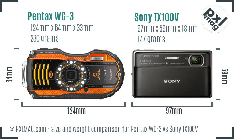 Pentax WG-3 vs Sony TX100V size comparison