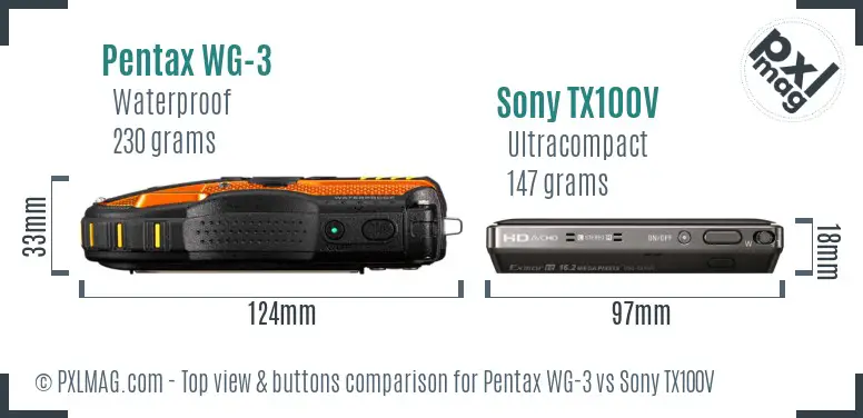 Pentax WG-3 vs Sony TX100V top view buttons comparison