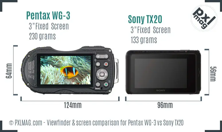 Pentax WG-3 vs Sony TX20 Screen and Viewfinder comparison
