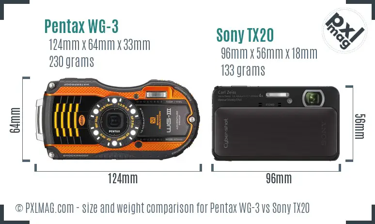 Pentax WG-3 vs Sony TX20 size comparison