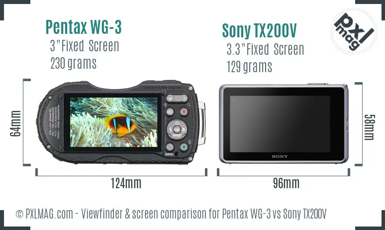 Pentax WG-3 vs Sony TX200V Screen and Viewfinder comparison