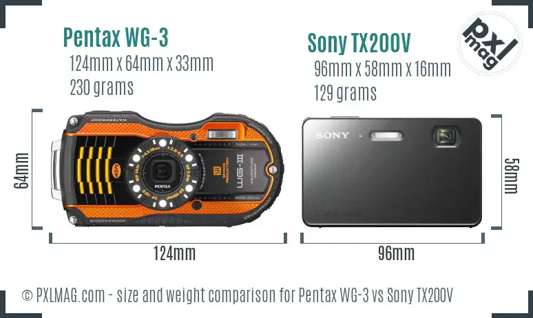 Pentax WG-3 vs Sony TX200V size comparison