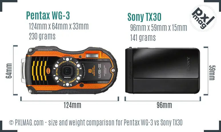 Pentax WG-3 vs Sony TX30 size comparison