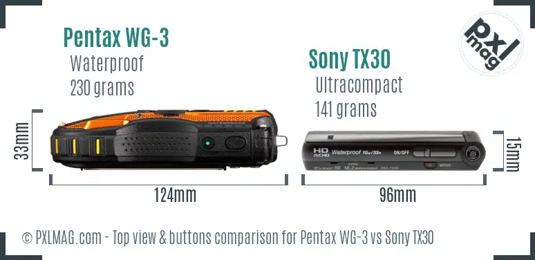 Pentax WG-3 vs Sony TX30 top view buttons comparison
