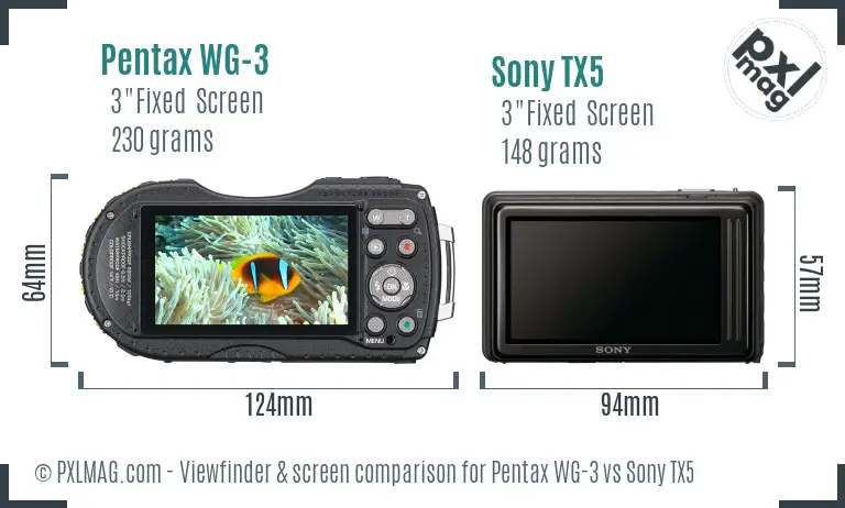 Pentax WG-3 vs Sony TX5 Screen and Viewfinder comparison