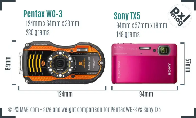 Pentax WG-3 vs Sony TX5 size comparison