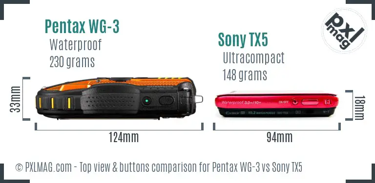 Pentax WG-3 vs Sony TX5 top view buttons comparison