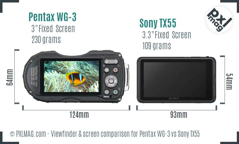 Pentax WG-3 vs Sony TX55 Screen and Viewfinder comparison