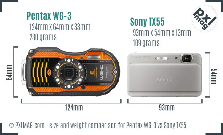 Pentax WG-3 vs Sony TX55 size comparison