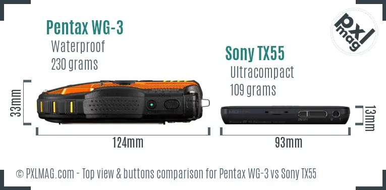Pentax WG-3 vs Sony TX55 top view buttons comparison