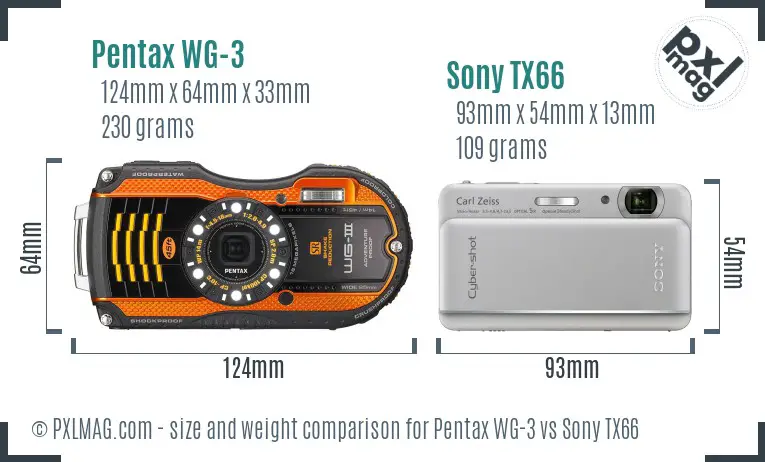 Pentax WG-3 vs Sony TX66 size comparison