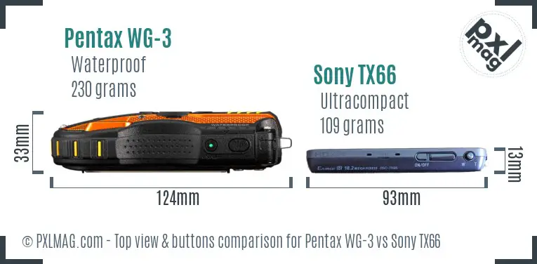 Pentax WG-3 vs Sony TX66 top view buttons comparison