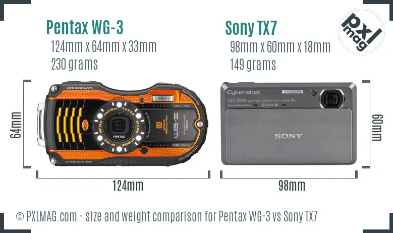 Pentax WG-3 vs Sony TX7 size comparison