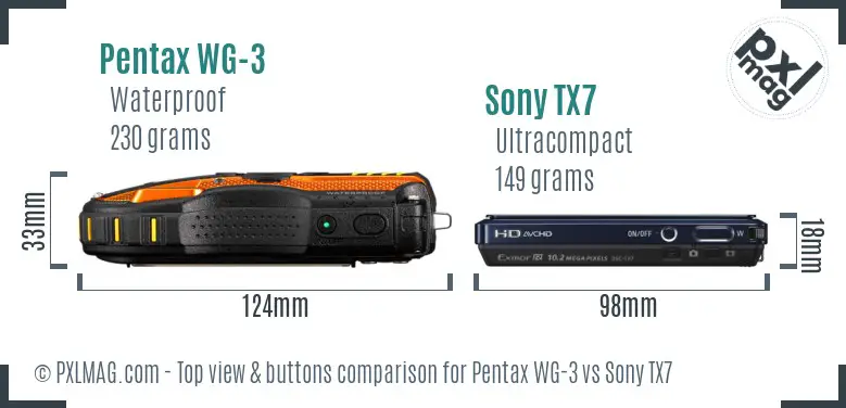 Pentax WG-3 vs Sony TX7 top view buttons comparison