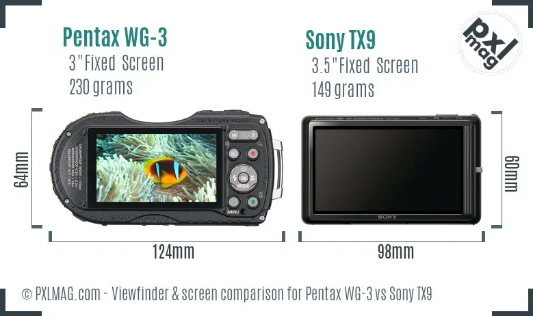 Pentax WG-3 vs Sony TX9 Screen and Viewfinder comparison