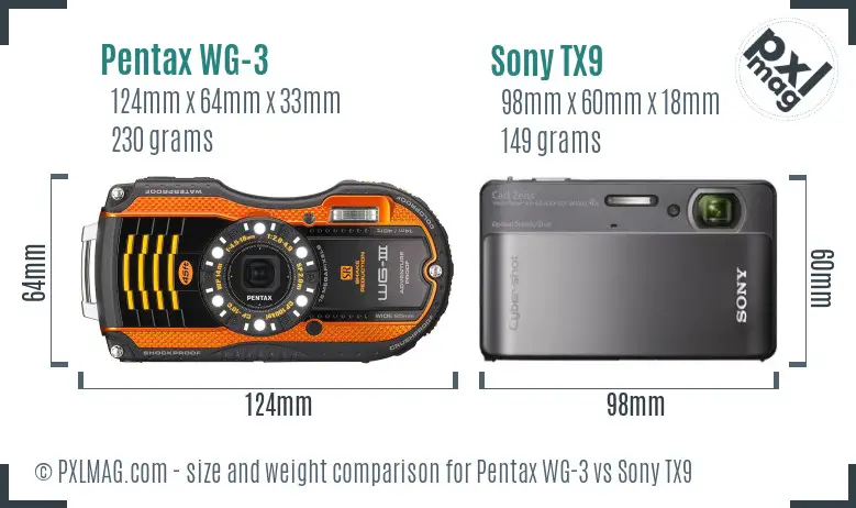 Pentax WG-3 vs Sony TX9 size comparison