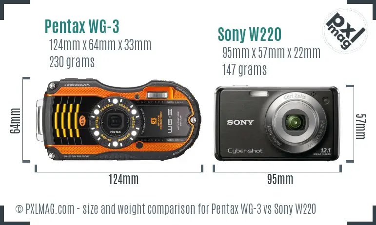 Pentax WG-3 vs Sony W220 size comparison