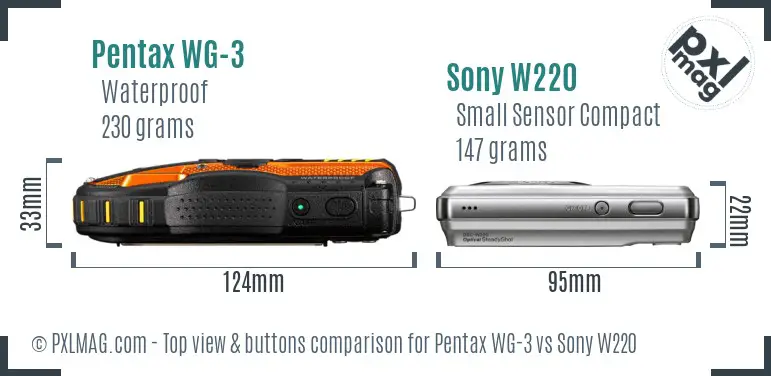 Pentax WG-3 vs Sony W220 top view buttons comparison