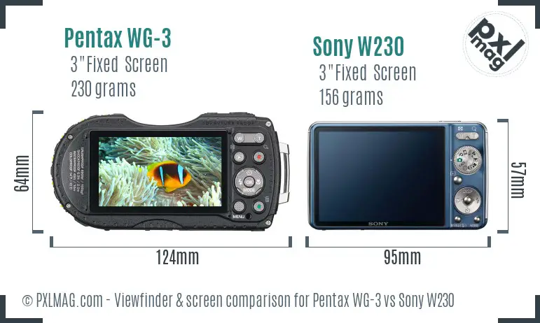 Pentax WG-3 vs Sony W230 Screen and Viewfinder comparison