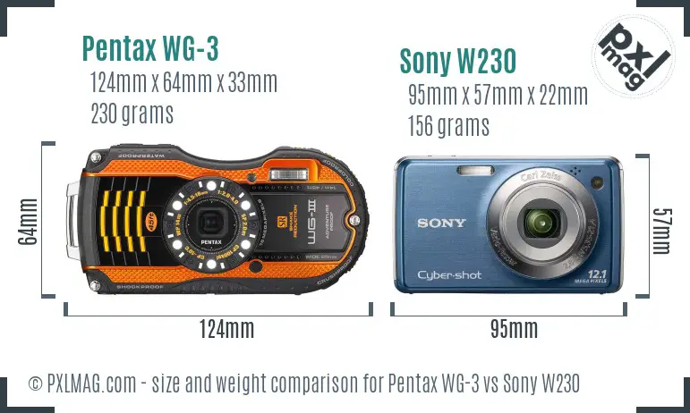 Pentax WG-3 vs Sony W230 size comparison