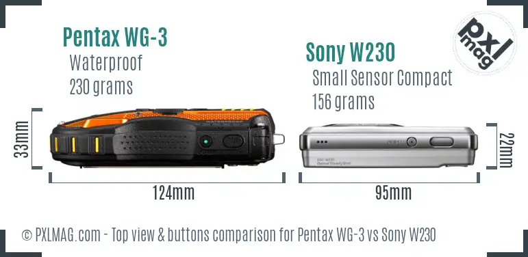 Pentax WG-3 vs Sony W230 top view buttons comparison