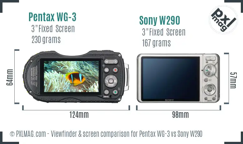Pentax WG-3 vs Sony W290 Screen and Viewfinder comparison