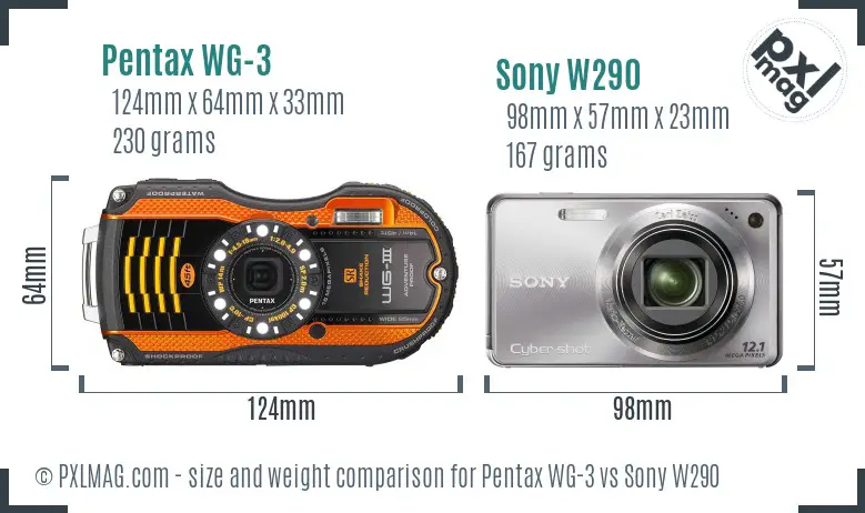 Pentax WG-3 vs Sony W290 size comparison