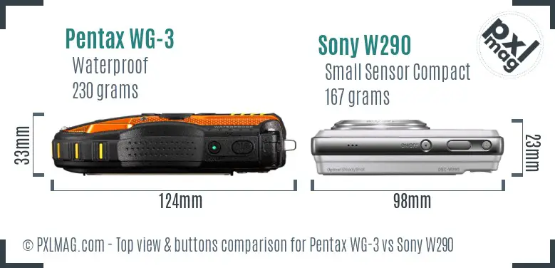 Pentax WG-3 vs Sony W290 top view buttons comparison
