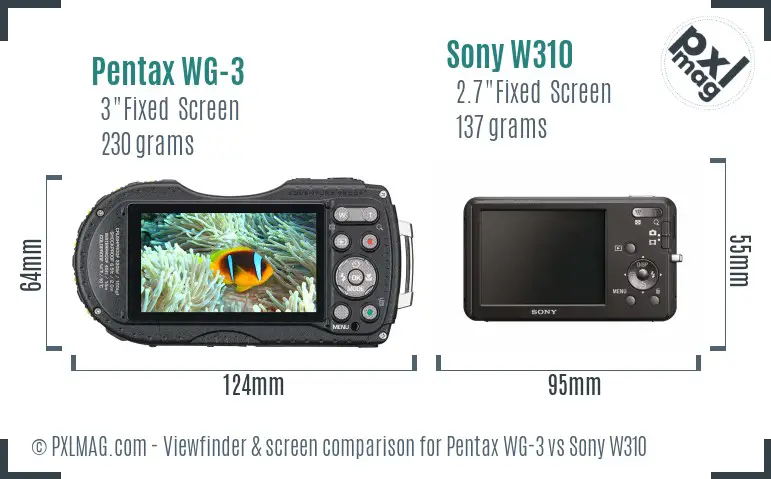 Pentax WG-3 vs Sony W310 Screen and Viewfinder comparison