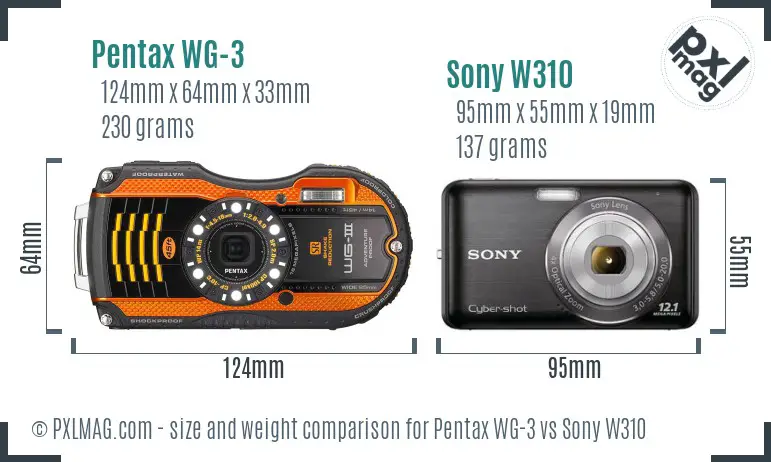 Pentax WG-3 vs Sony W310 size comparison