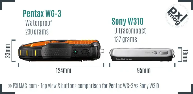 Pentax WG-3 vs Sony W310 top view buttons comparison