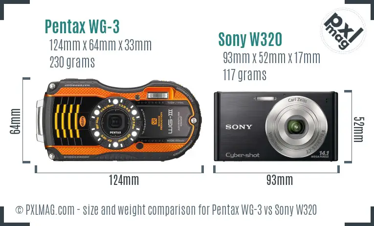 Pentax WG-3 vs Sony W320 size comparison