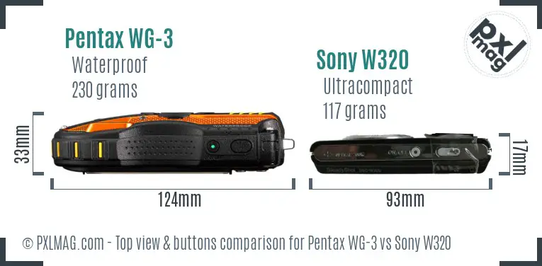 Pentax WG-3 vs Sony W320 top view buttons comparison