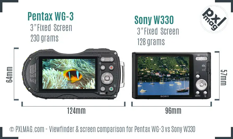 Pentax WG-3 vs Sony W330 Screen and Viewfinder comparison