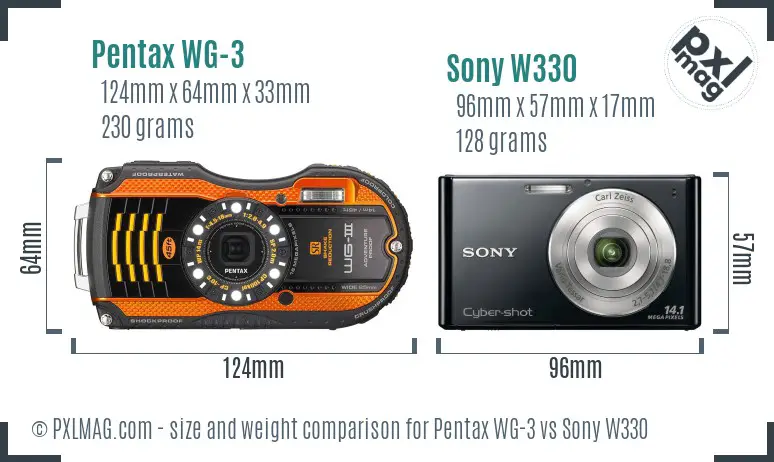 Pentax WG-3 vs Sony W330 size comparison