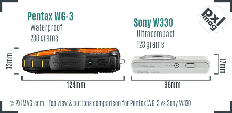 Pentax WG-3 vs Sony W330 top view buttons comparison