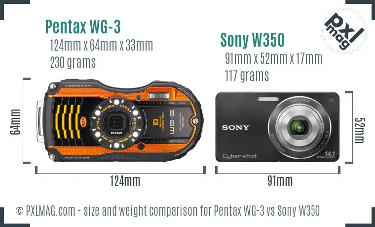 Pentax WG-3 vs Sony W350 size comparison