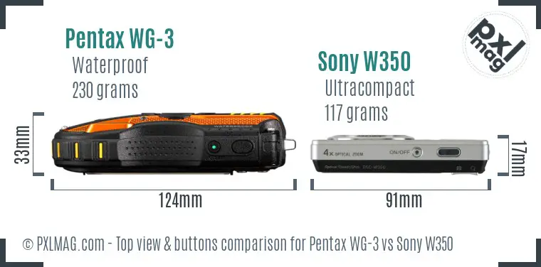 Pentax WG-3 vs Sony W350 top view buttons comparison