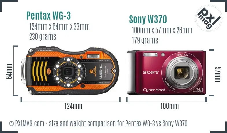 Pentax WG-3 vs Sony W370 size comparison