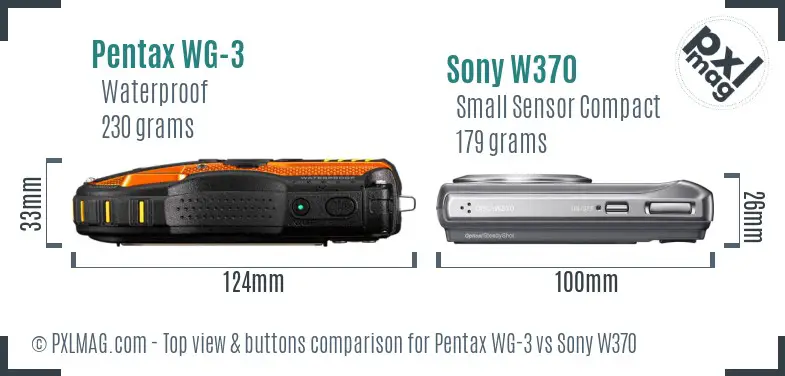 Pentax WG-3 vs Sony W370 top view buttons comparison