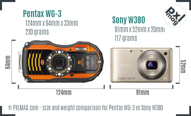Pentax WG-3 vs Sony W380 size comparison