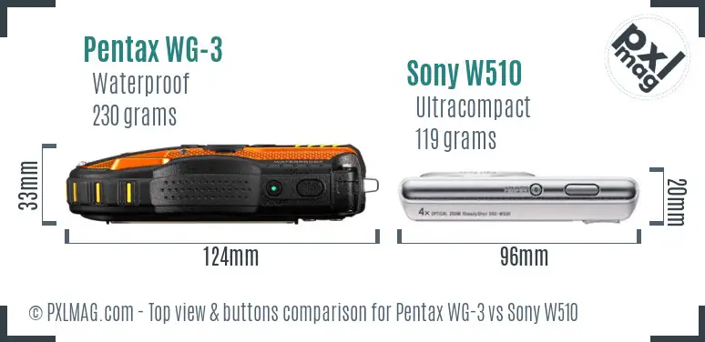 Pentax WG-3 vs Sony W510 top view buttons comparison