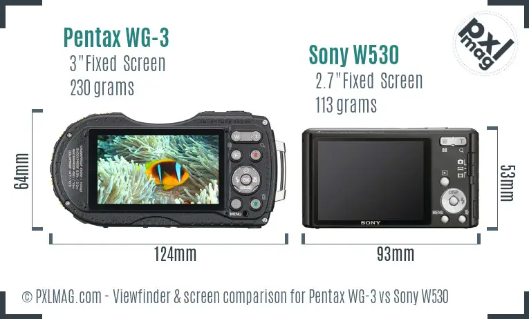 Pentax WG-3 vs Sony W530 Screen and Viewfinder comparison