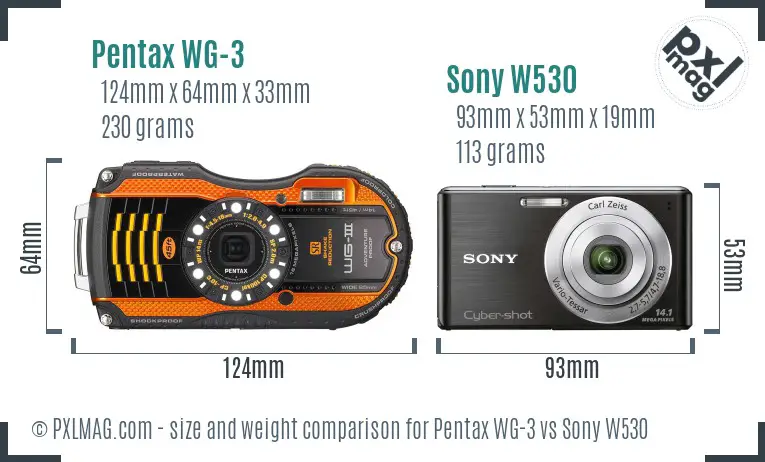 Pentax WG-3 vs Sony W530 size comparison